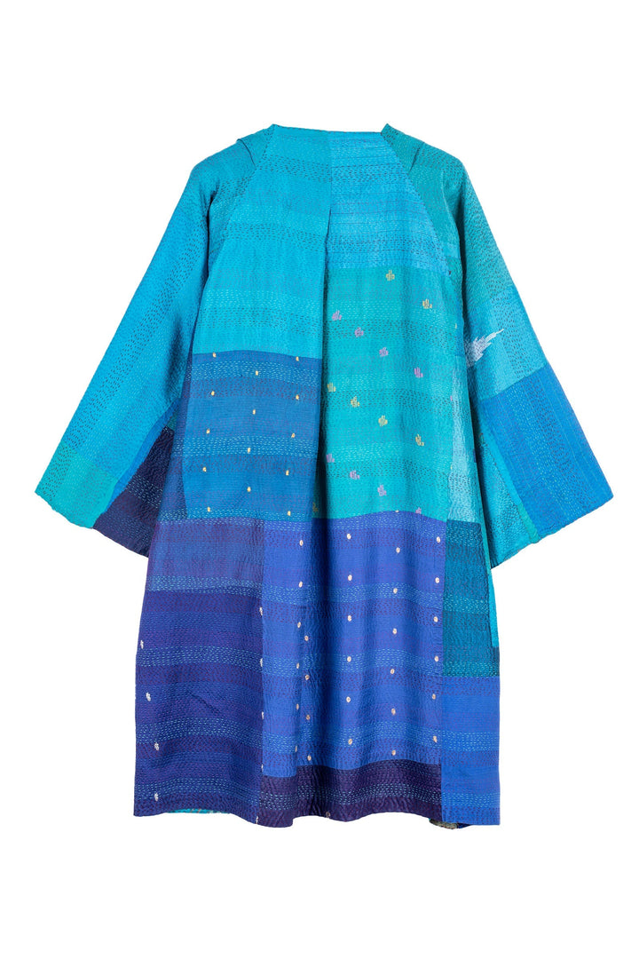 VINTAGE SILK PATCH KANTHA KIMONO DUSTER - vp2317-blu -