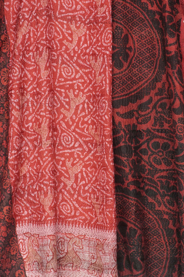 VINTAGE SILK PATCH KANTHA KIMONO DUSTER - vp2317-red -