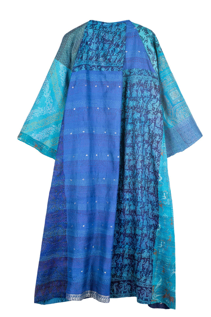 VINTAGE SILK PATCH KANTHA KIMONO MAXI - vp2318-blu -