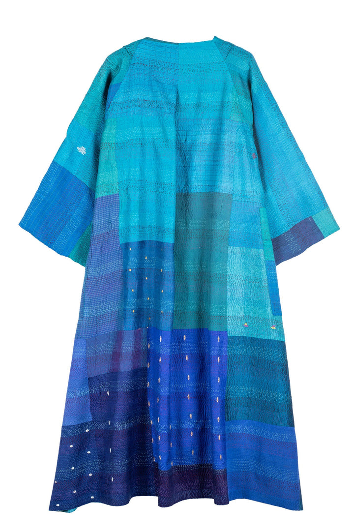 VINTAGE SILK PATCH KANTHA KIMONO MAXI - vp2318-blu -