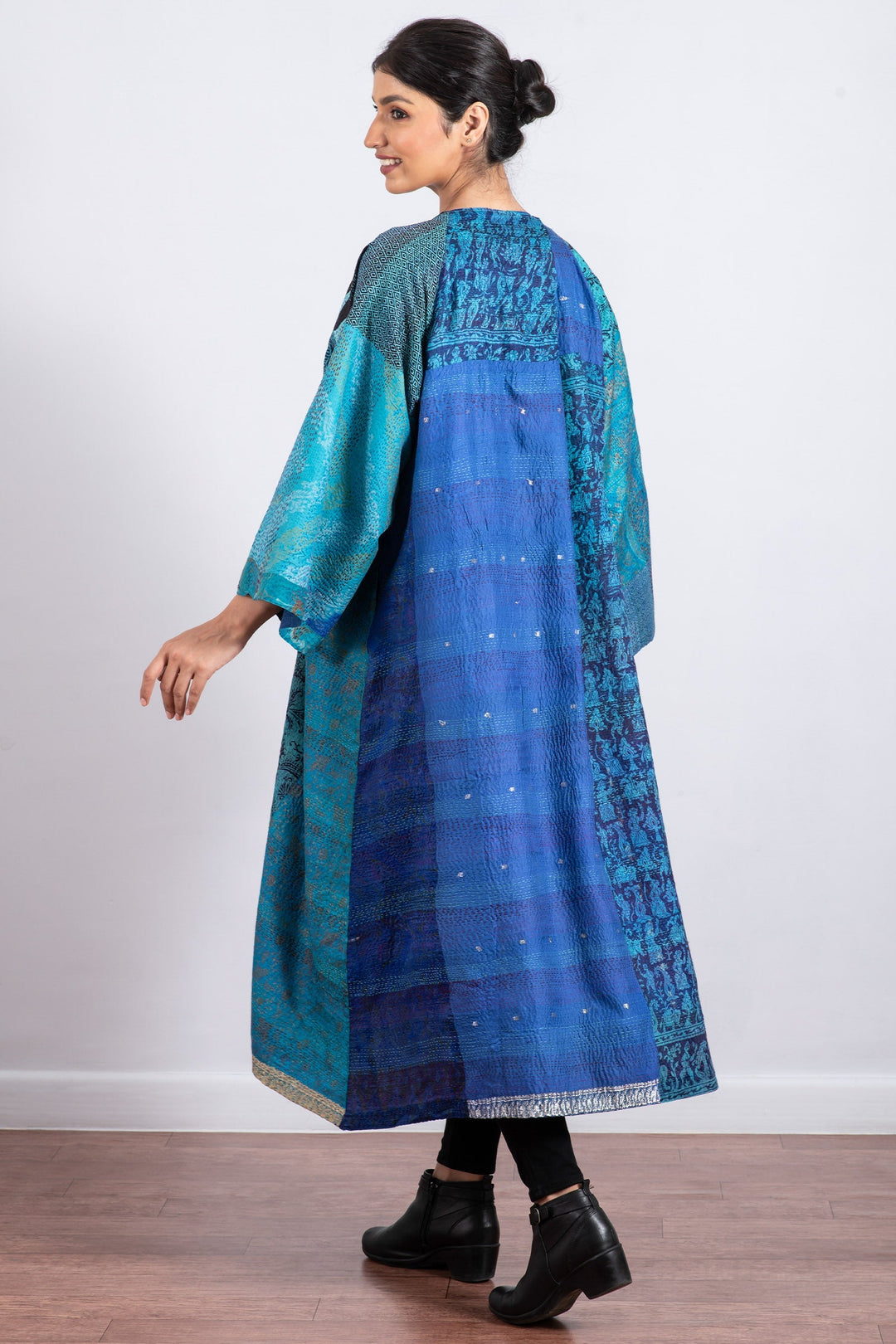 VINTAGE SILK PATCH KANTHA KIMONO MAXI - vp2318-blu -