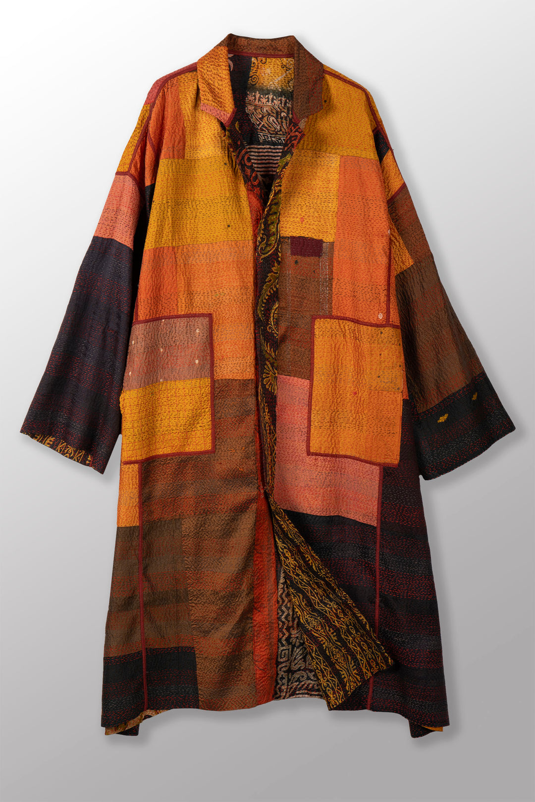 VINTAGE SILK PATCH KANTHA NEW OVERSIZED COAT - vp2342-ylw -