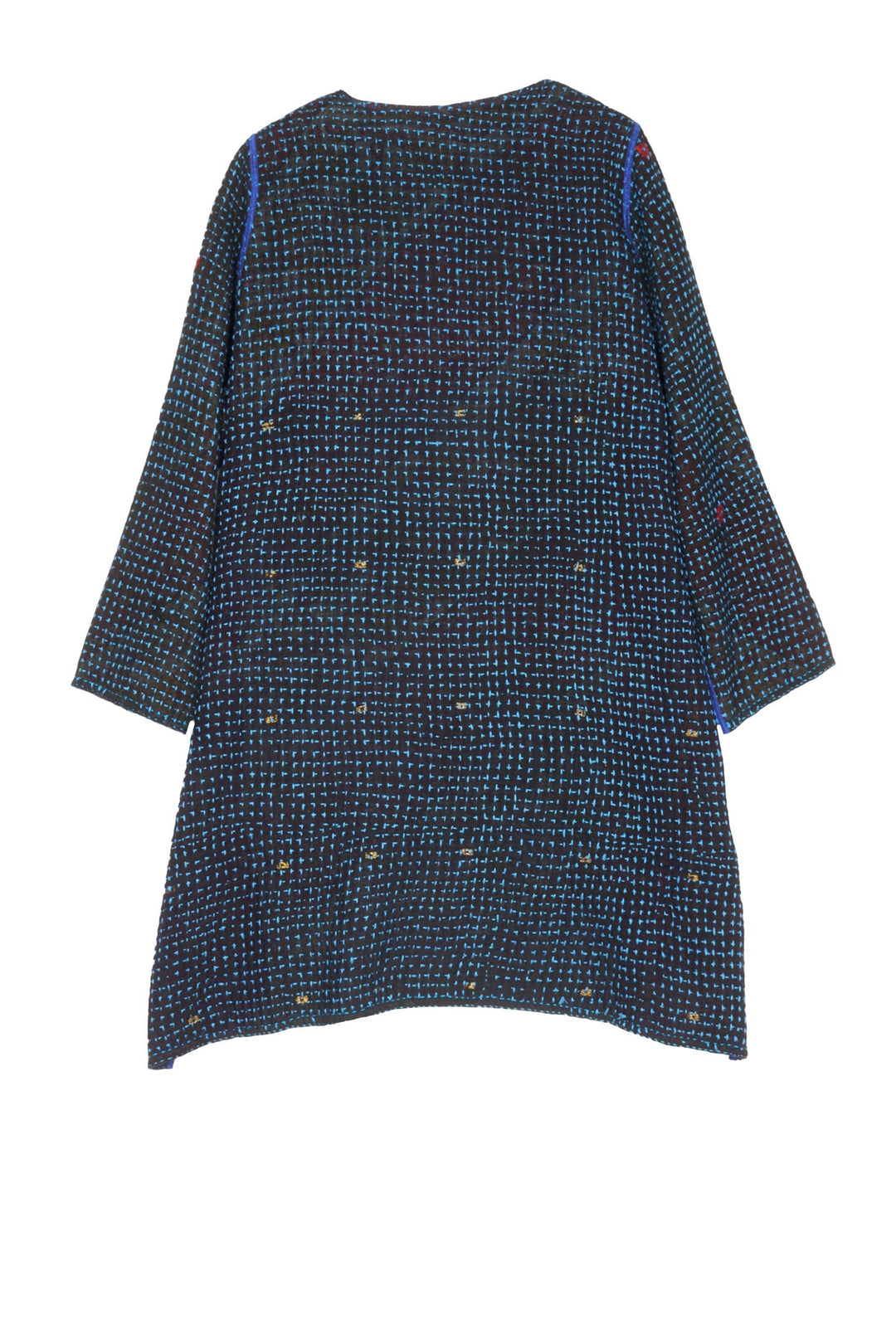 WAFFLE KANTHA CREW NECK POCKET LONG JKT - wf3027-blu -