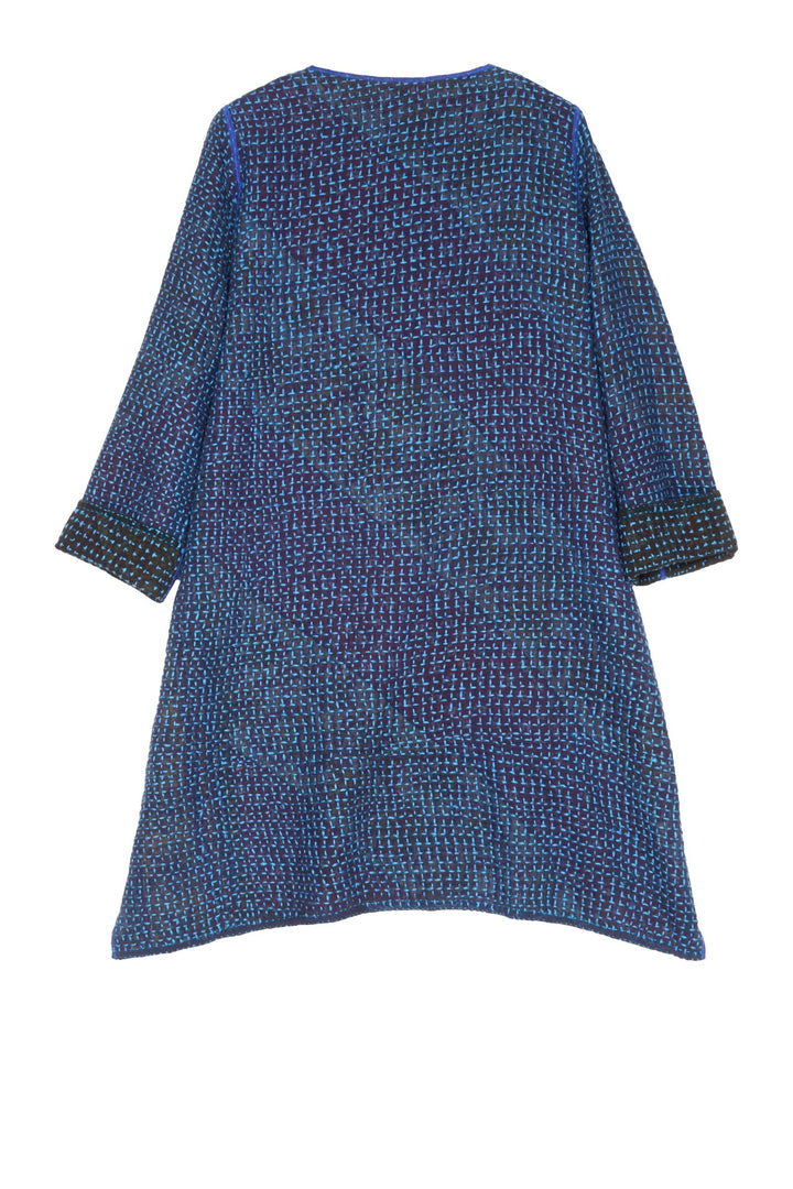 WAFFLE KANTHA CREW NECK POCKET LONG JKT - wf3027-blu -