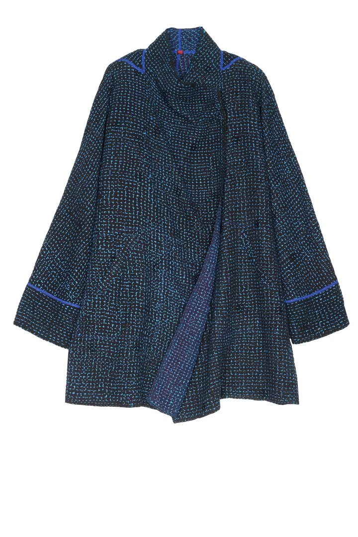 WAFFLE KANTHA FUNNEL COLLAR COAT - wf3312-blu -