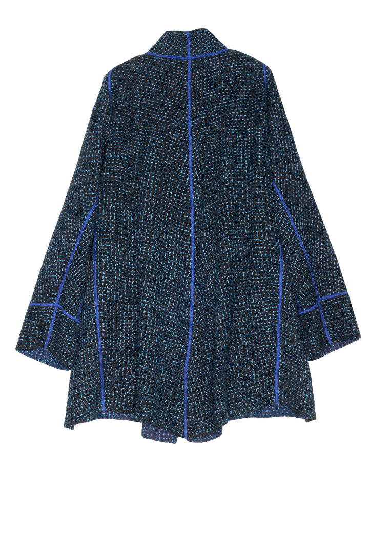 WAFFLE KANTHA FUNNEL COLLAR COAT - wf3312-blu -