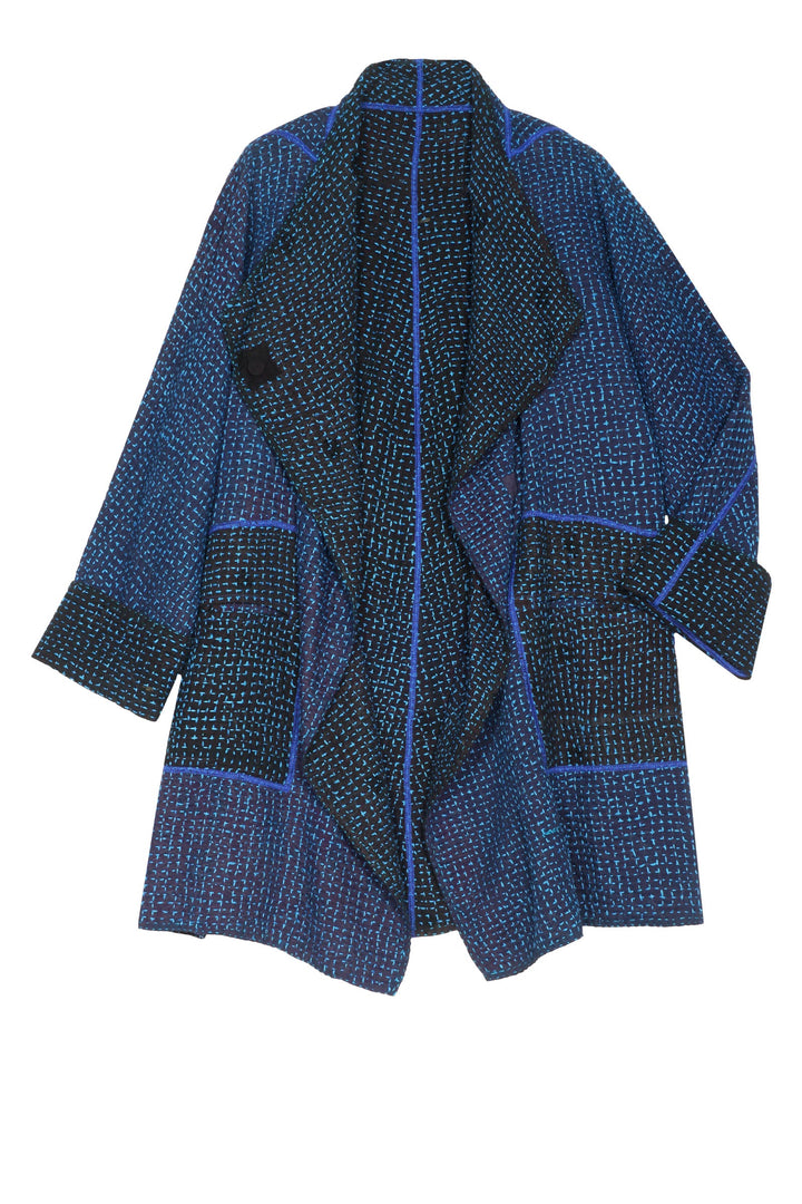 WAFFLE KANTHA FUNNEL COLLAR COAT - wf3312-blu -