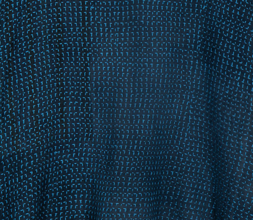 WAFFLE KANTHA DOUBLE COLLAR PONCHO - wf3323-blu -