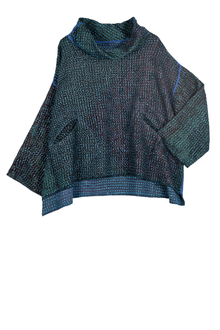 WAFFLE KANTHA COWL PULLOVER - wf3547-blu -