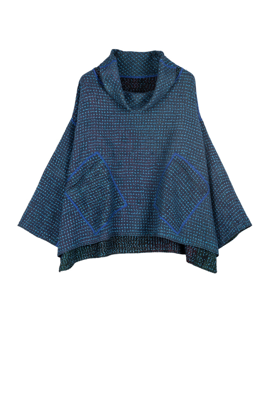 WAFFLE KANTHA COWL PULLOVER - wf3547-blu -