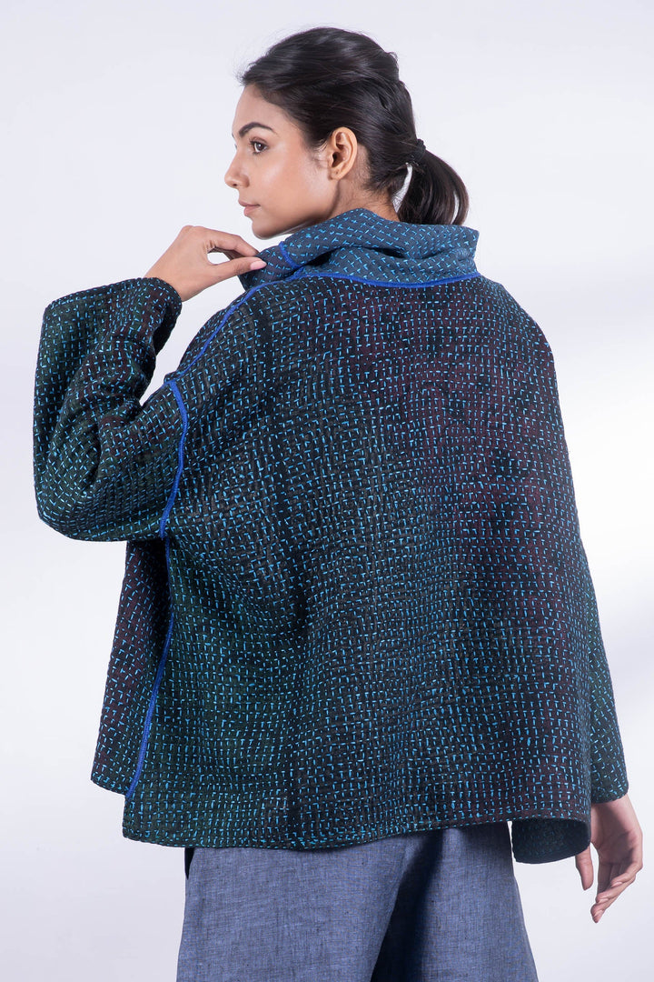 WAFFLE KANTHA COWL PULLOVER - wf3547-blu -