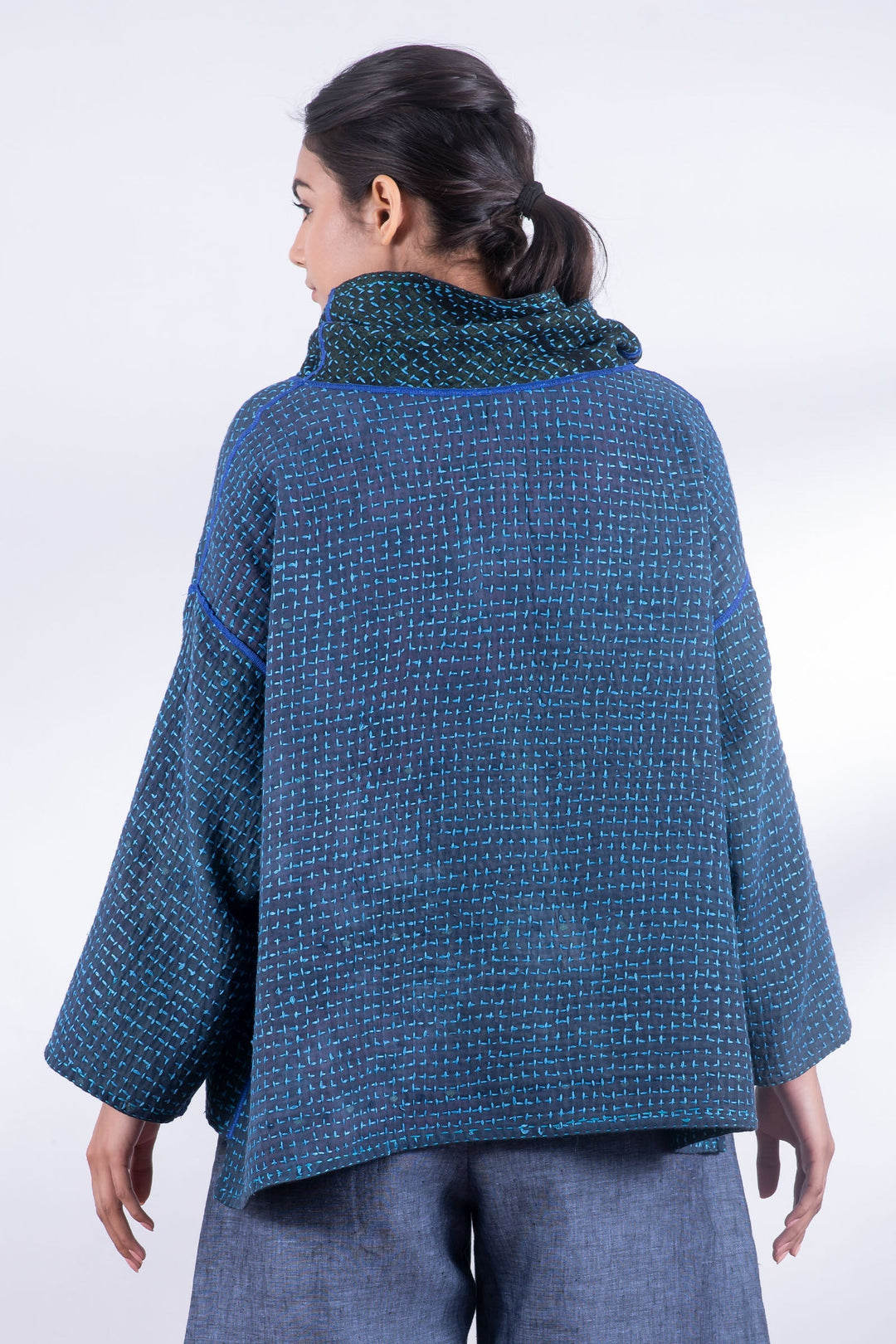 WAFFLE KANTHA COWL PULLOVER - wf3547-blu -