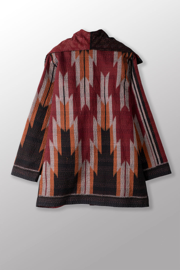 WOVEN HANDLOOM IKAT WITH OMBRE KANTHA POCKET JACKET - wh4002-red -