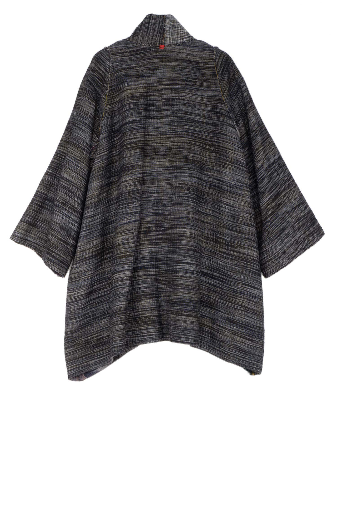 WOVEN IKAT & FRAYED PATCH KANTHA A-LINE JKT - wk4003-gry -