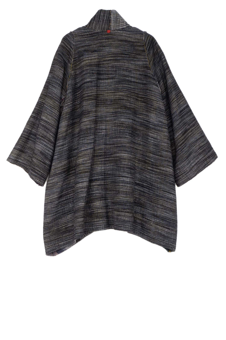 WOVEN IKAT & FRAYED PATCH KANTHA A-LINE JKT - wk4003-gry -