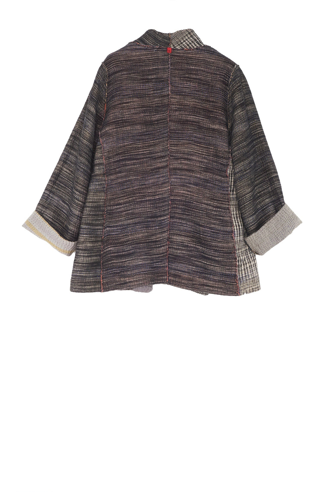 WOVEN IKAT & FRAYED PATCH KANTHA SHORT JKT - wk4007-gry -