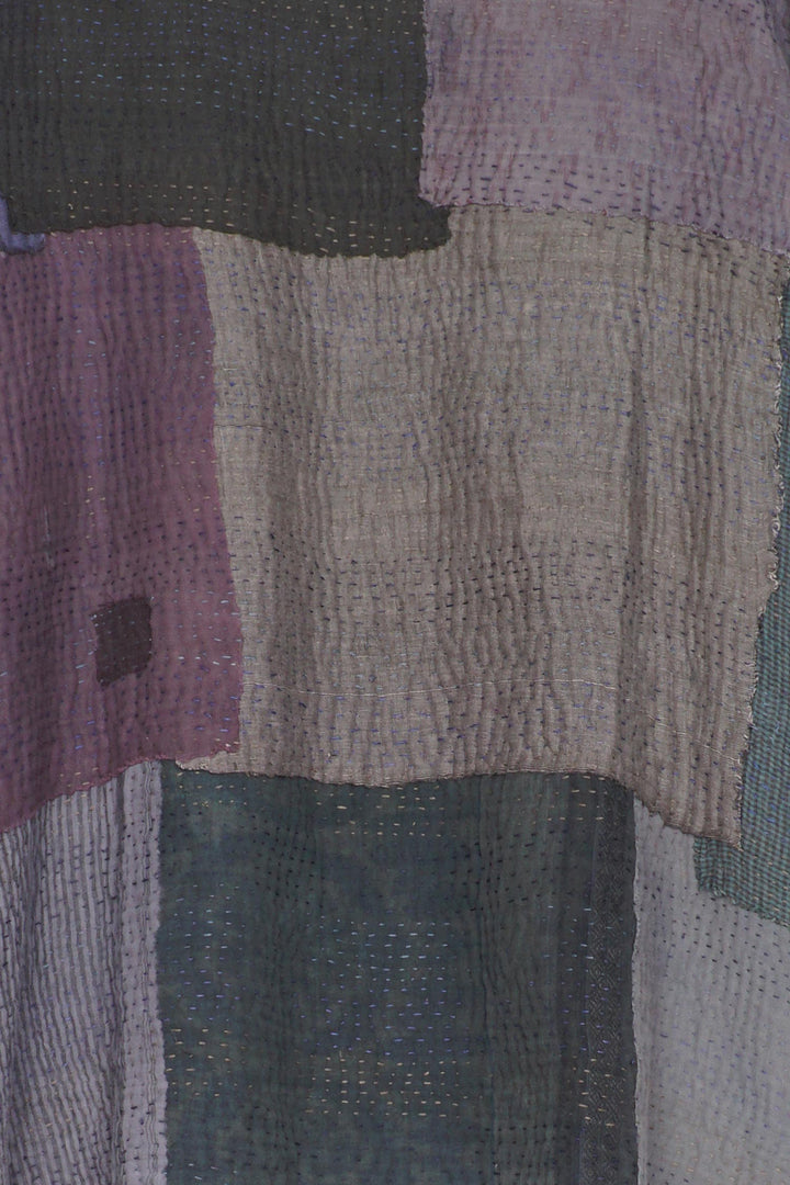 WOVEN IKAT & FRAYED PATCH KANTHA BIG POCKET JKT - wk4057-gry -