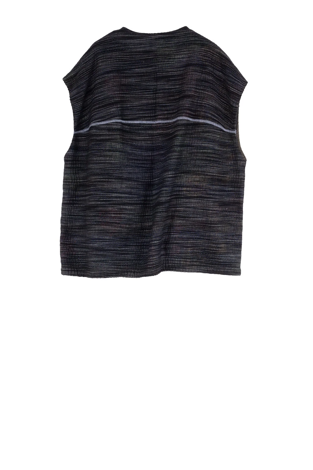 WOVEN IKAT & FRAYED PATCH KANTHA V-NECK BOXY VEST - wk4224-gry -