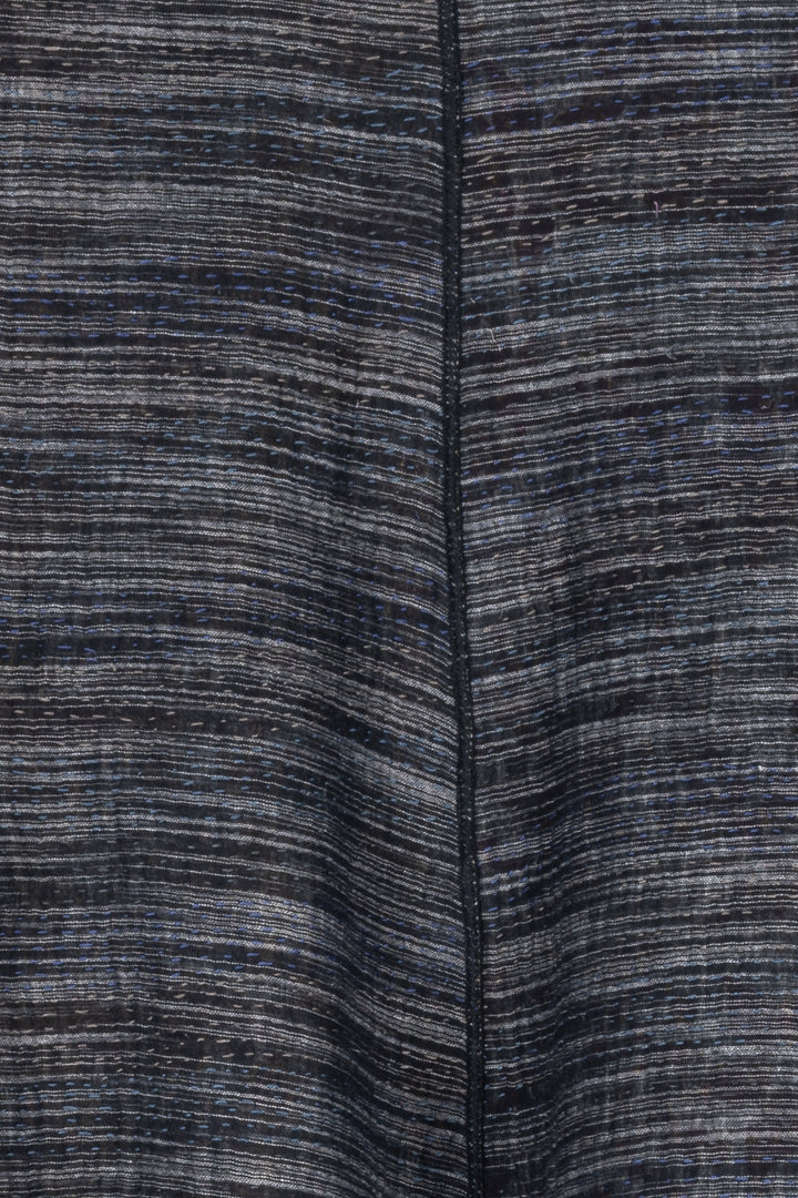 WOVEN IKAT & FRAYED PATCH KANTHA V-NECK BOXY VEST - wk4224-gry -