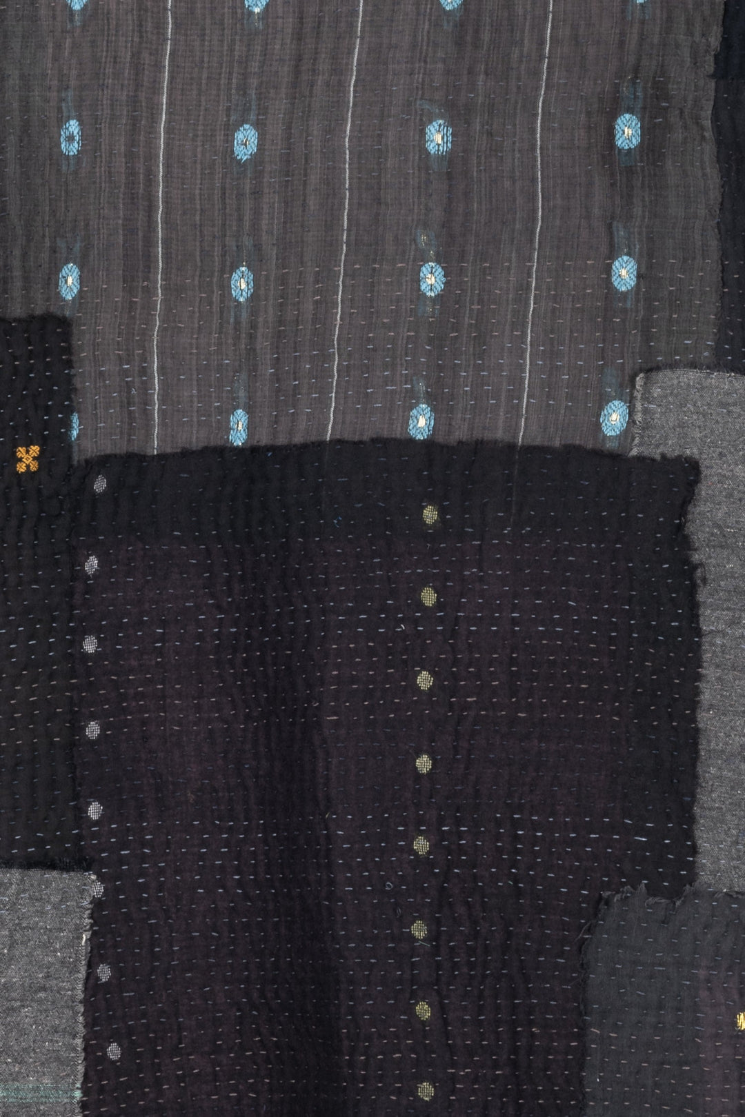 WOVEN IKAT & FRAYED PATCH KANTHA V-NECK BOXY VEST - wk4224-gry -