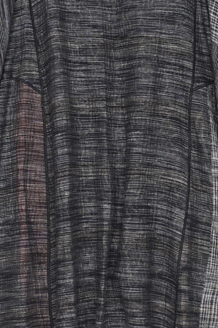WOVEN IKAT & FRAYED PATCH KANTHA A-LINE COAT - wk4309-gry -