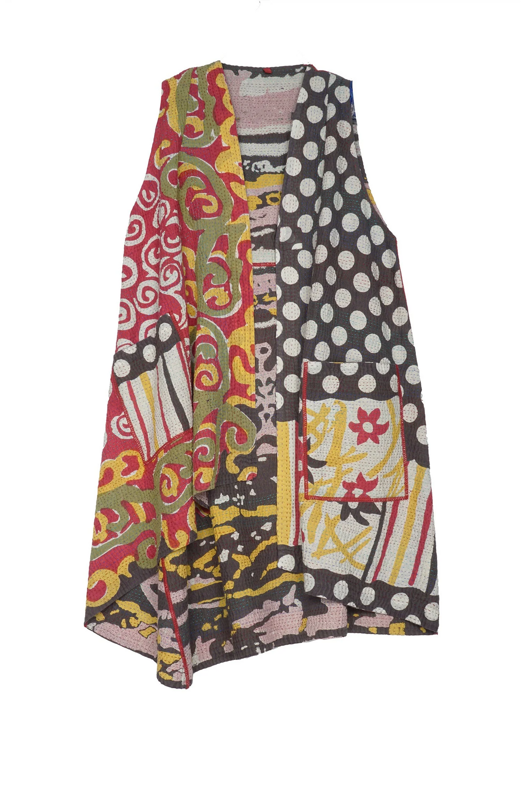 WHITE NIGHT KANTHA WRAP VEST - wn4213-gry -