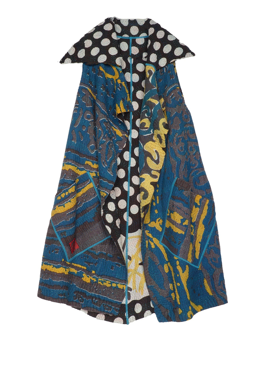 WHITE NIGHT KANTHA DOUBLE BREASTED VEST - wn4216-blu -