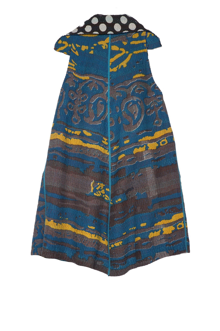 WHITE NIGHT KANTHA DOUBLE BREASTED VEST - wn4216-blu -