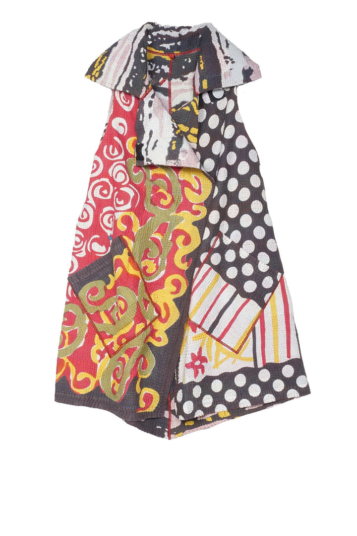 WHITE NIGHT KANTHA DOUBLE BREASTED VEST - wn4216-gry -