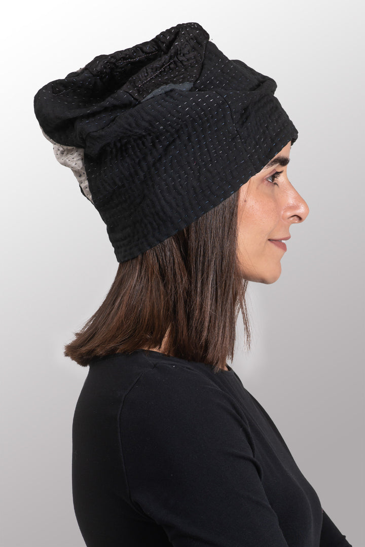 COTTON SILK SW PATCH OMBRE KANTHA PATCHWORK HAT - wo2880-blk -