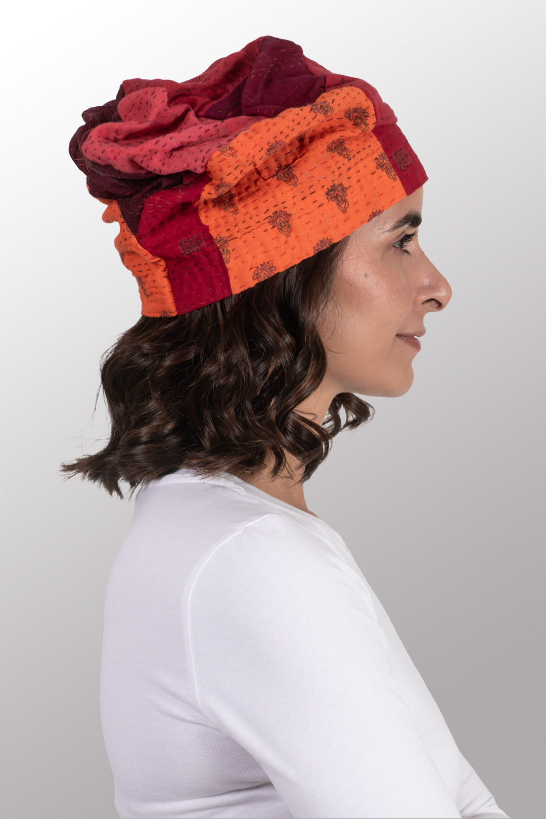 COTTON SILK SW PATCH OMBRE KANTHA PATCHWORK HAT - wo2880-org -