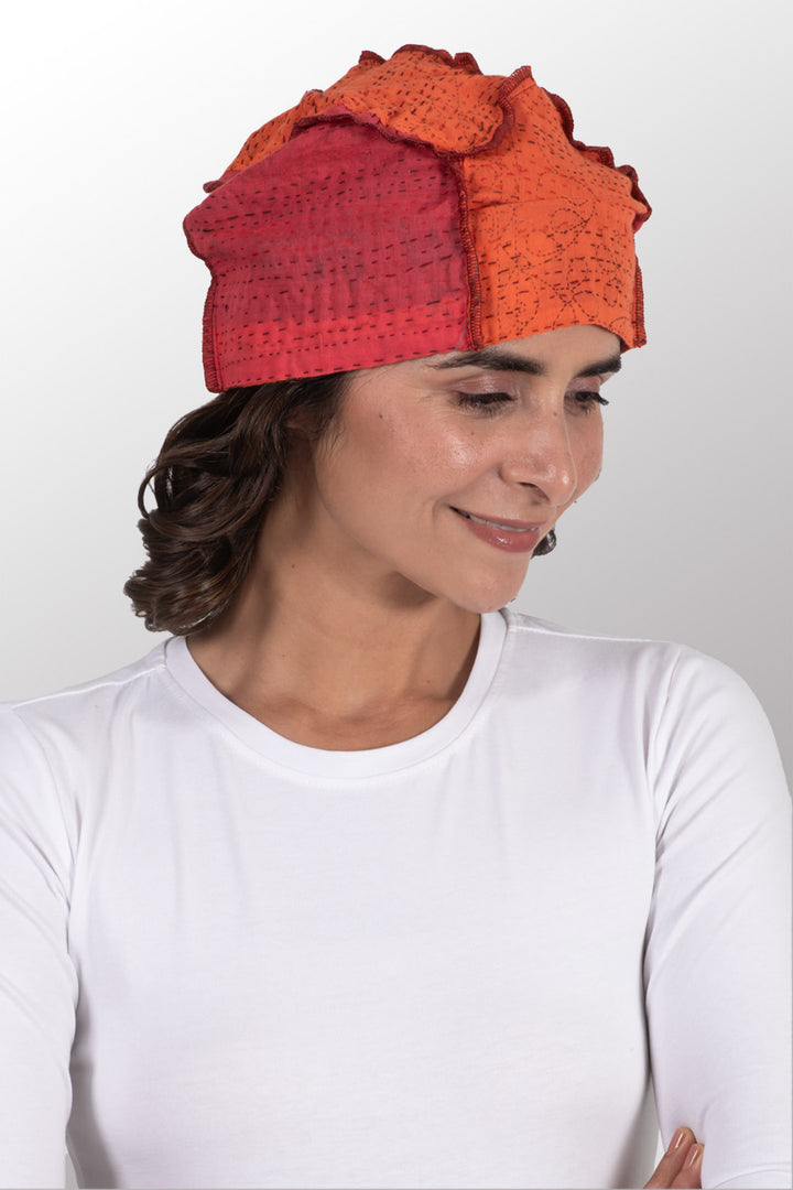 COTTON SILK SW PATCH OMBRE KANTHA PATCHWORK HAT - wo2880-org -