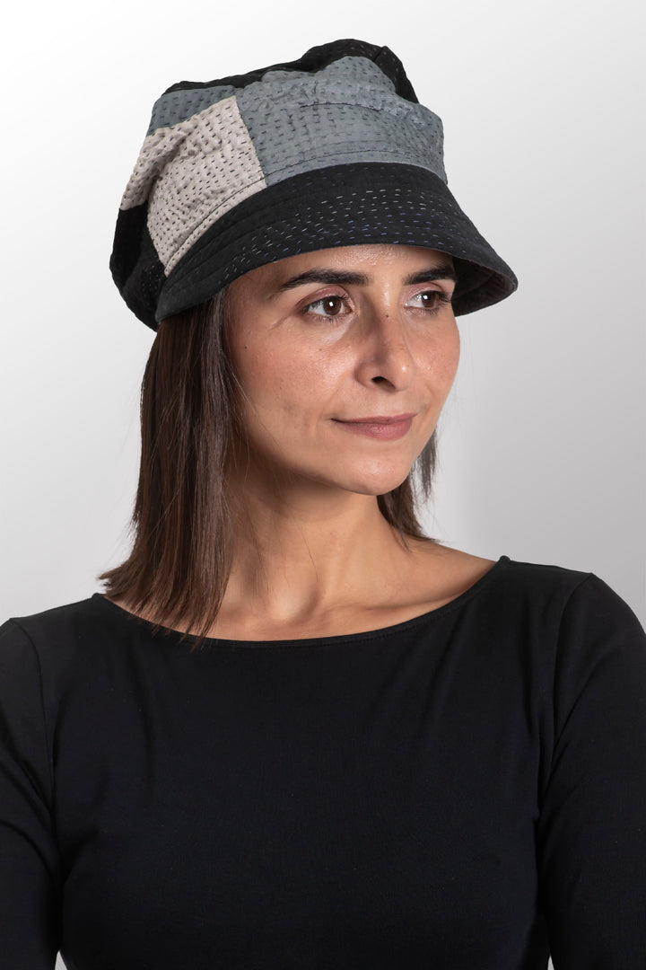 COTTON SILK SW PATCH OMBRE KANTHA HALF BRIM HAT - wo2881-blk -