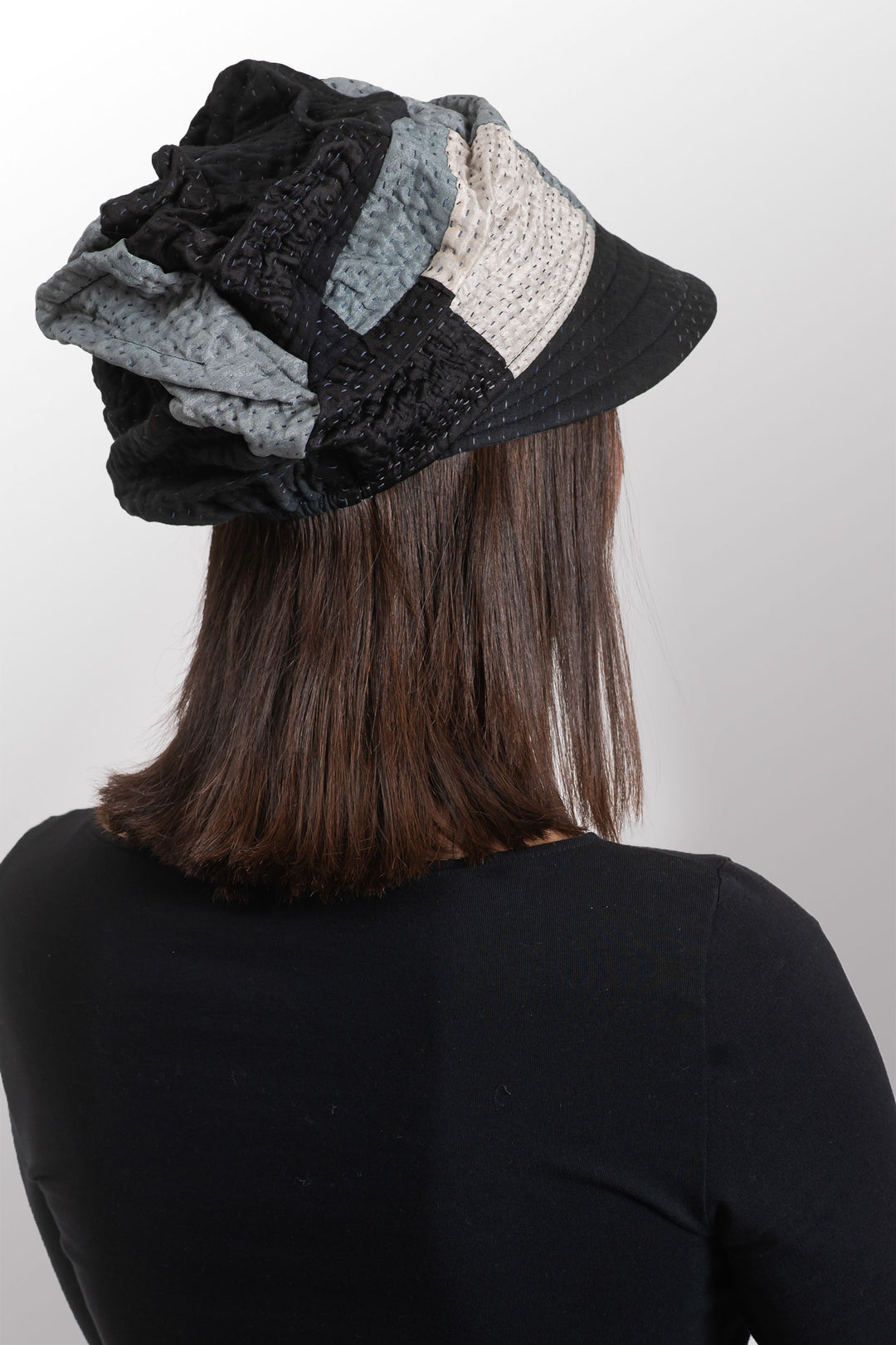 COTTON SILK SW PATCH OMBRE KANTHA HALF BRIM HAT - wo2881-blk -