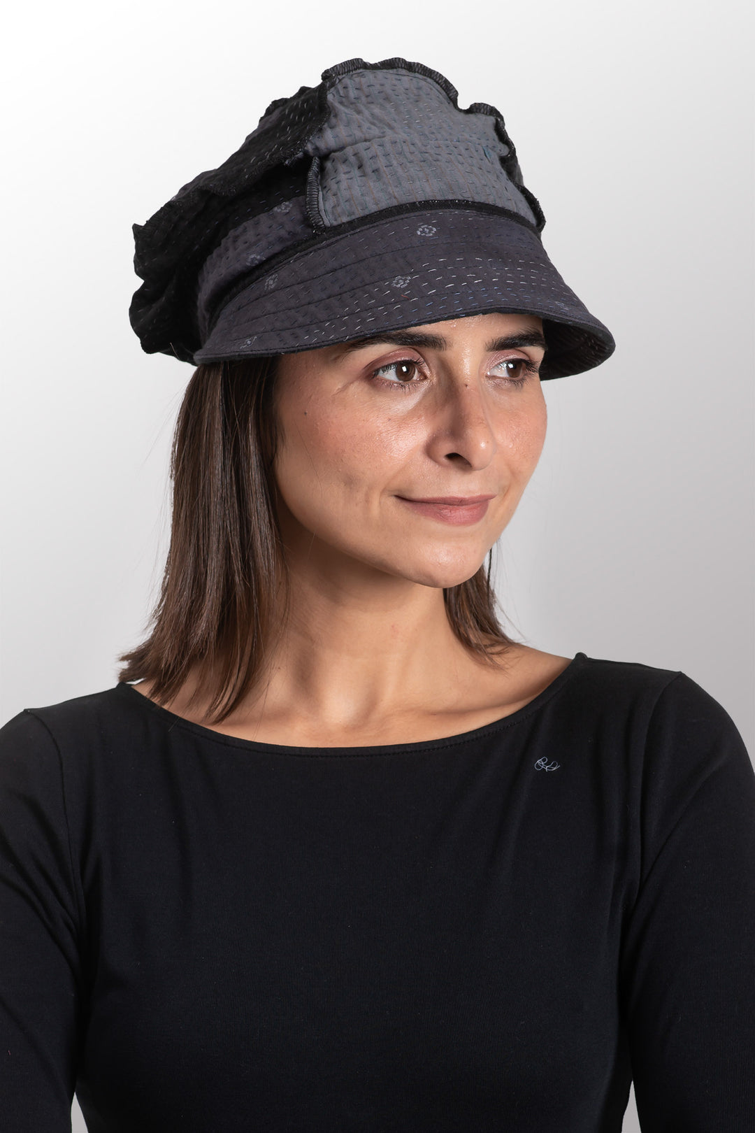 COTTON SILK SW PATCH OMBRE KANTHA HALF BRIM HAT - wo2881-blk -