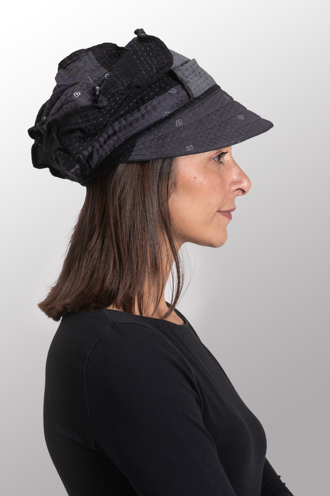 COTTON SILK SW PATCH OMBRE KANTHA HALF BRIM HAT - wo2881-blk -