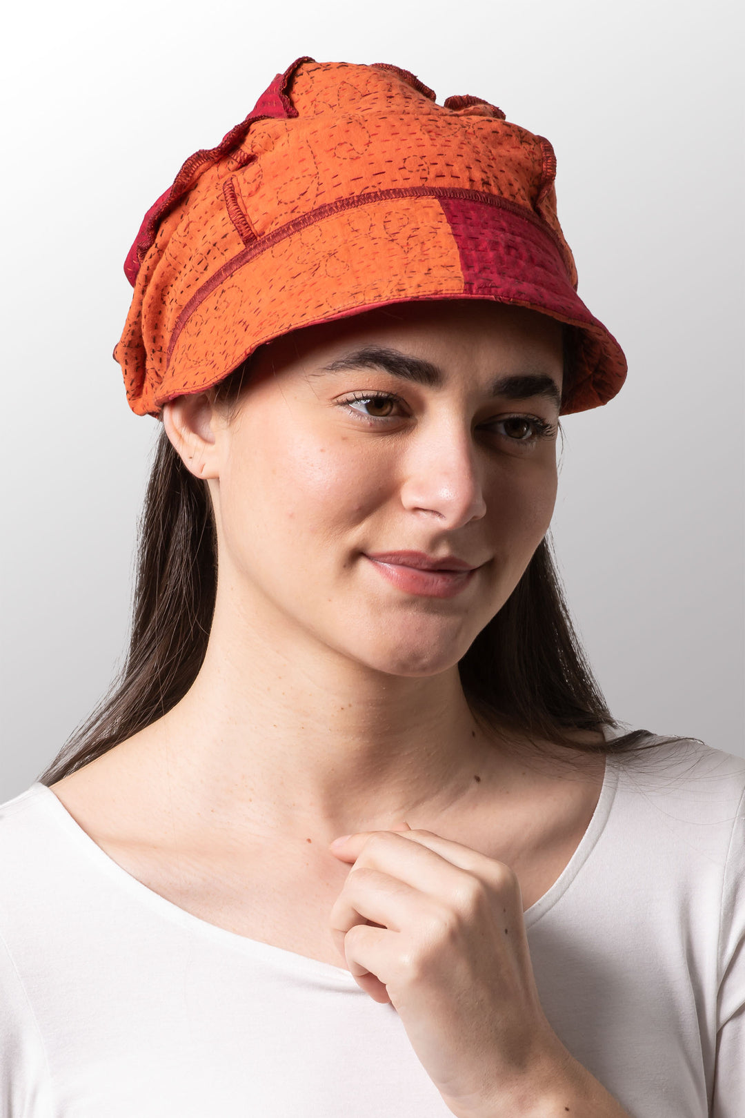 COTTON SILK SW PATCH OMBRE KANTHA HALF BRIM HAT - wo2881-org -