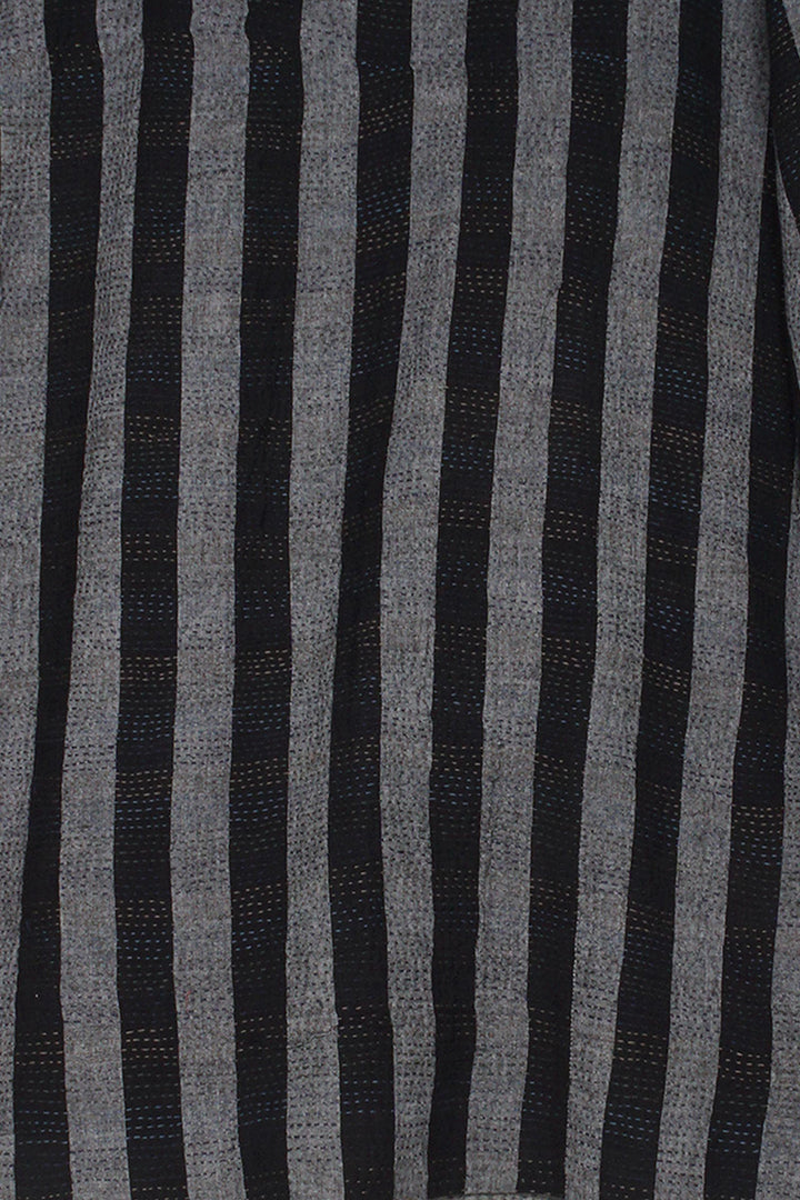 WOVEN STRIPE FRAYED PATCH BACK KANTHA POCKET JKT - wp2002-gry -
