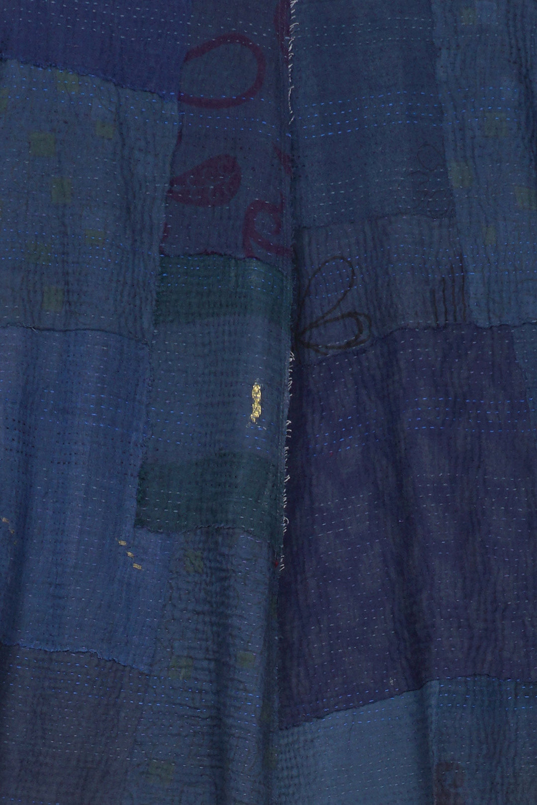 WOVEN STRIPE FRAYED PATCH BACK KANTHA STAND COLLAR CROPPED JKT - wp2034-nvy -