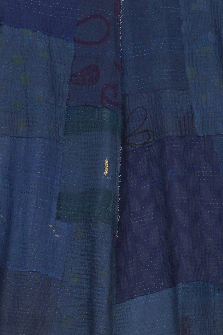 WOVEN STRIPE FRAYED PATCH BACK KANTHA STAND COLLAR CROPPED JKT - wp2034-nvy -