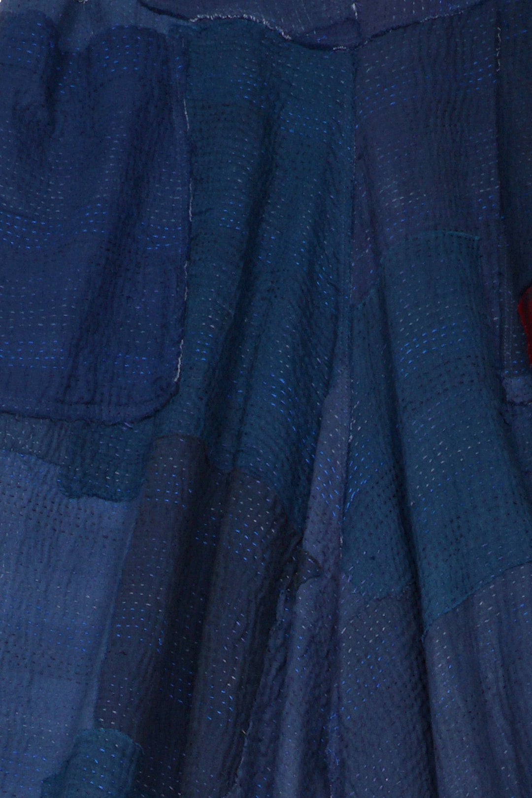 WOVEN STRIPE FRAYED PATCH BACK KANTHA WIDE LEG PANTS - wp2623-nvy -