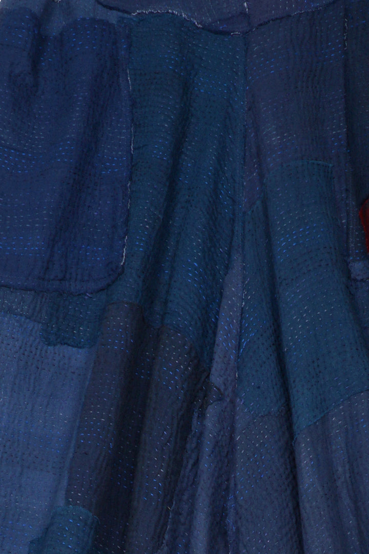 WOVEN STRIPE FRAYED PATCH BACK KANTHA WIDE LEG PANTS - wp2623-nvy -