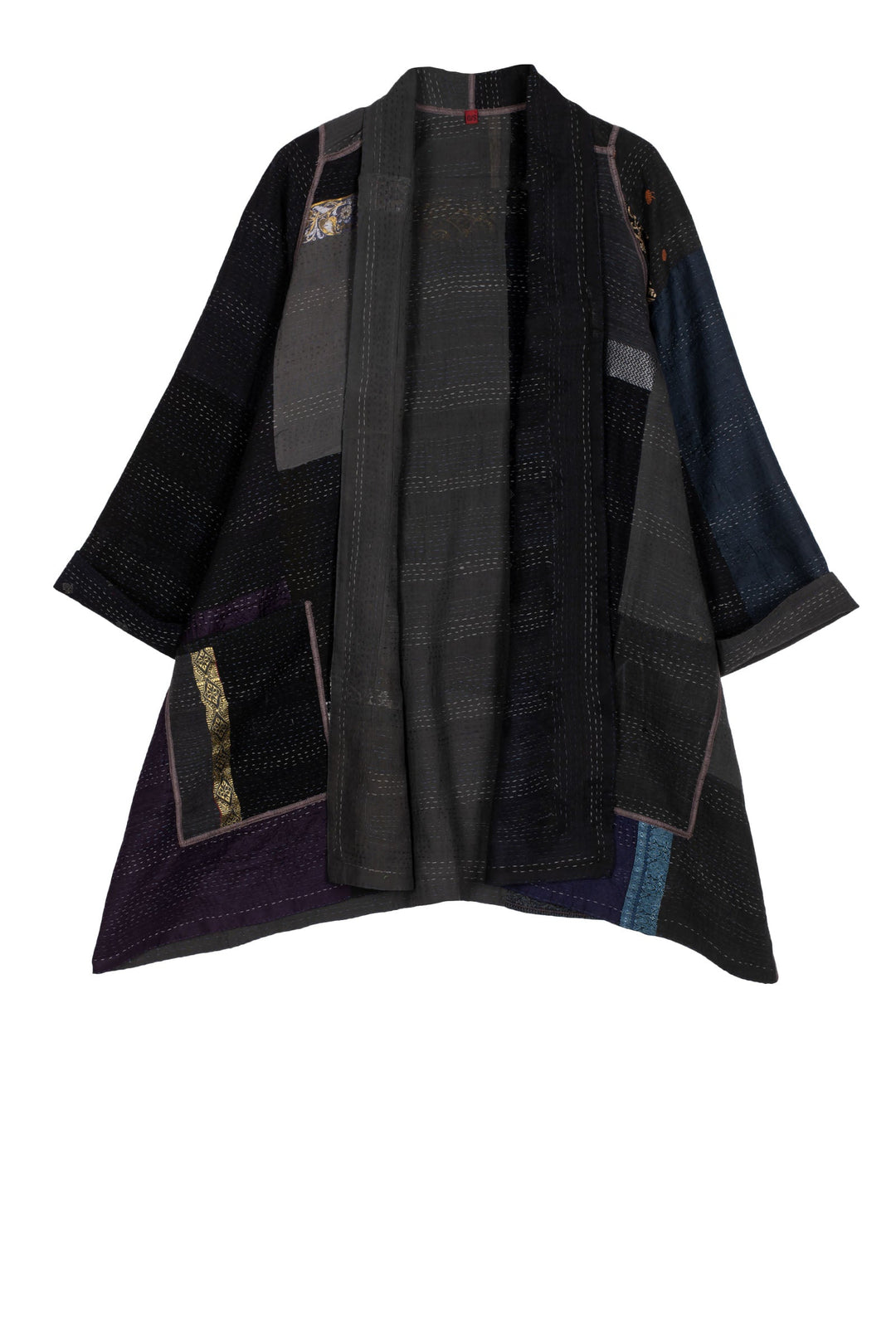 COTTON SILK SW PATCH KANTHA A-LINE JKT - ws2003-blk -