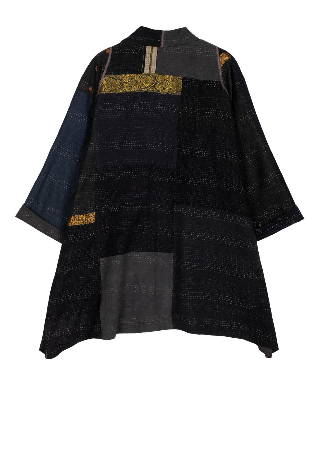COTTON SILK SW PATCH KANTHA A-LINE JKT - ws2003-blk -