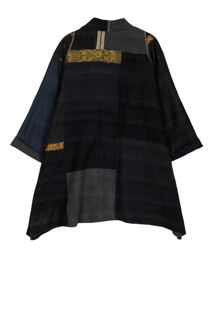 COTTON SILK SW PATCH KANTHA A-LINE JKT - ws2003-blk -