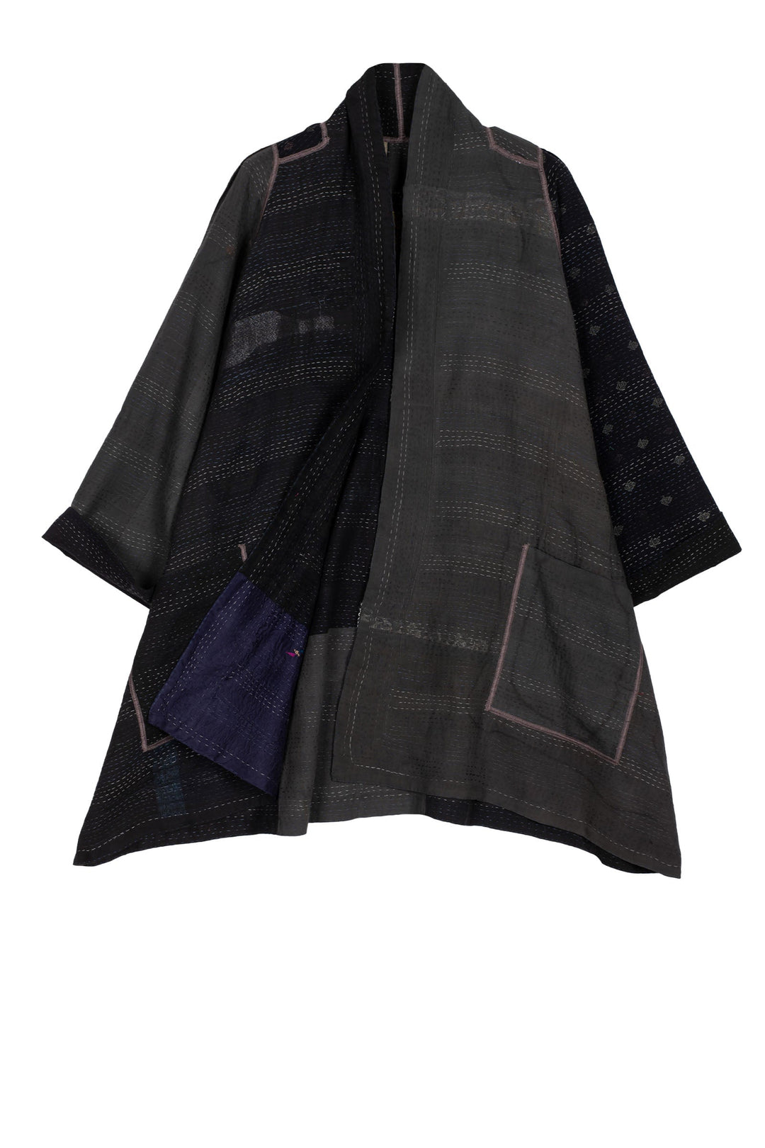 COTTON SILK SW PATCH KANTHA A-LINE JKT - ws2003-blk -
