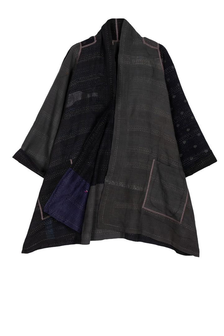 COTTON SILK SW PATCH KANTHA A-LINE JKT - ws2003-blk -