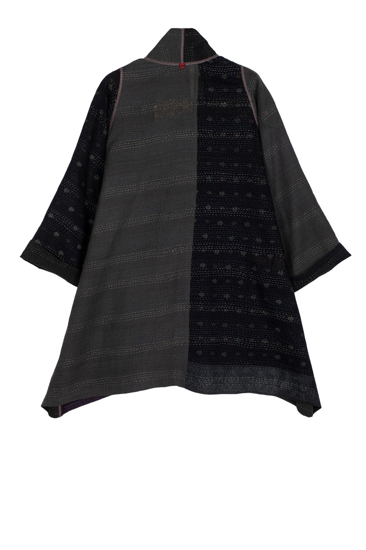 COTTON SILK SW PATCH KANTHA A-LINE JKT - ws2003-blk -