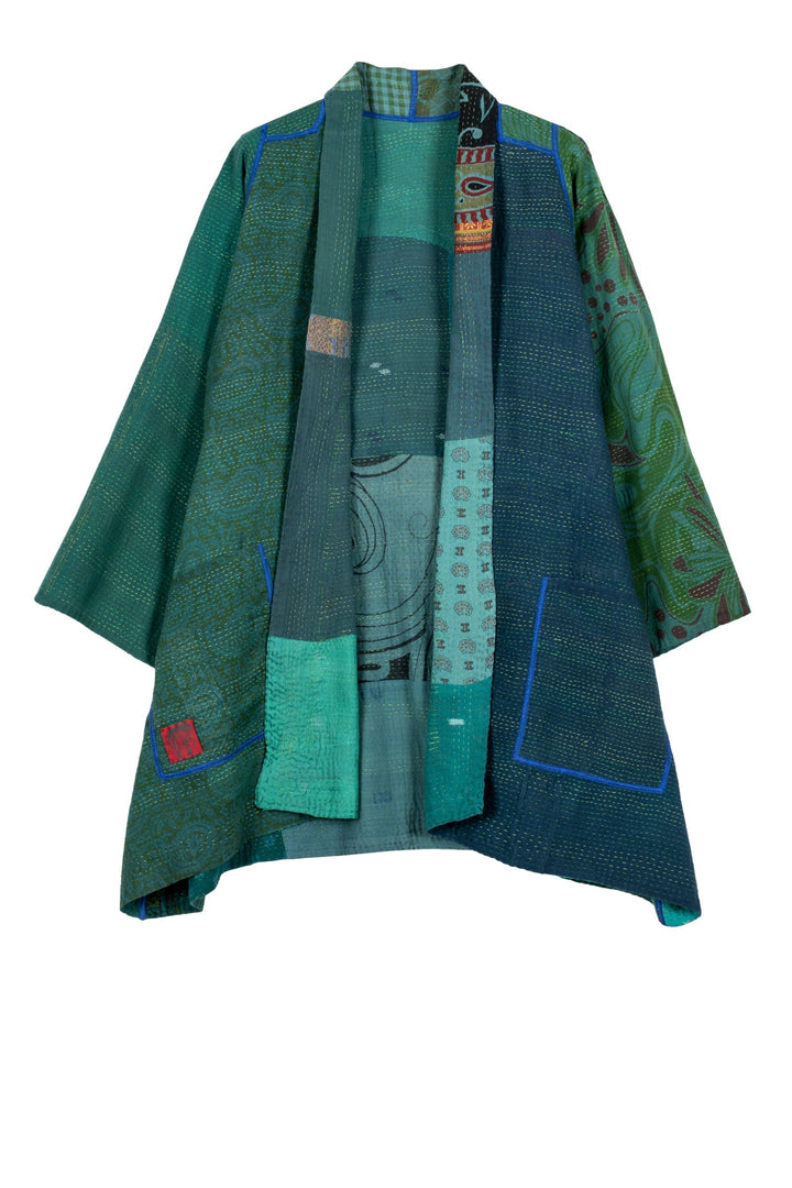 COTTON SILK SW PATCH KANTHA A-LINE JKT - ws2003-tel -