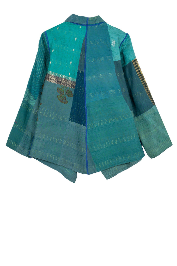 COTTON SILK SW PATCH KANTHA WING COLLAR JACKET - ws2013-tel -